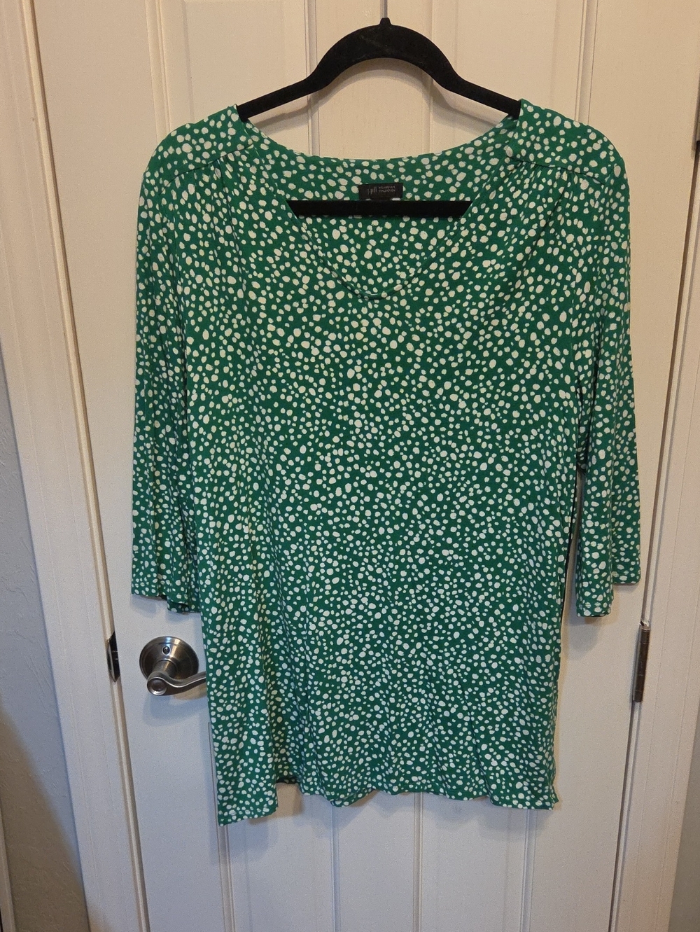 J Jill Green & White Dot Scoop Neck Jersey Tunic Top